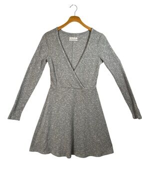 Urban Outfitters Coraline Wrap Sweater Skater Mini Dress Size S Gray Cozy Casual